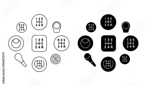 Automotive Gear Shift Pattern Icons Outline and Silhouette Manual and Automatic Transmission Vector Symbol Pack