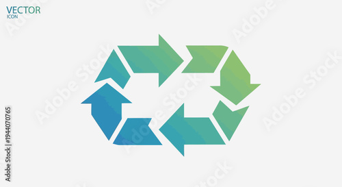 Recycling symbol with arrows in gradient blue and green colors.