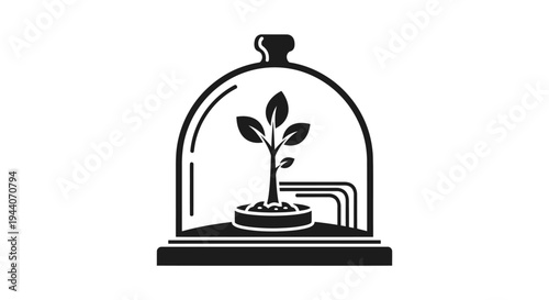 Plant Growing Inside Glass Dome Scientific Experiment.