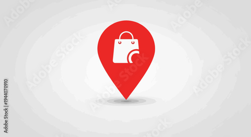 Red Location Pin with Shopping Bag Icon.