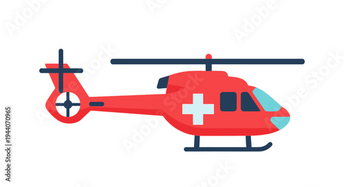 Red Medical Helicopter with White Cross Symbol.