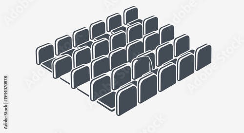 Rows of empty chairs in a theater or auditorium setting.
