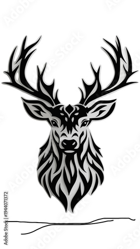 Vector illustration of a black deer head with antlers