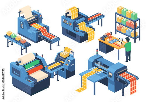 Modern printing machines and automated production lines in a factory setting