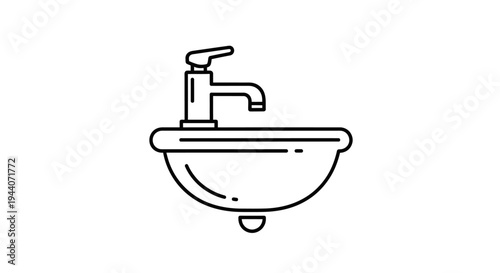 Simple Line Art Illustration of a Bathroom Sink and Faucet.