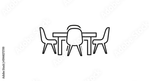 Simple Line Art Illustration of a Dining Table and Chairs.