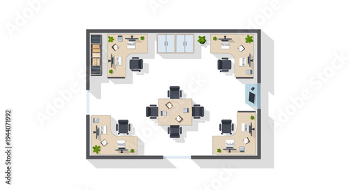 Vector office layout with meeting tables and desks