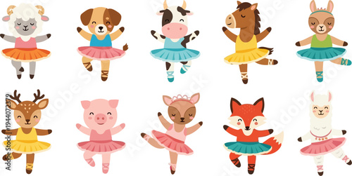 Flat vector ballet dancer tutu smooth pastel kawaii cartoon on white