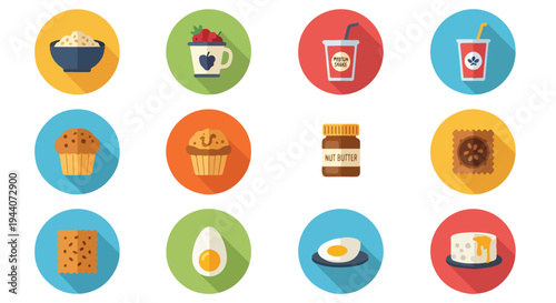 Set of 12 Breakfast Food and Drink Icons Vector
