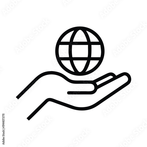 Hand Holding Global Earth Line Icon