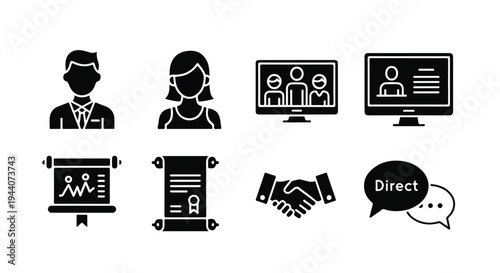 Set of 8 Business and Communication Vector Icons