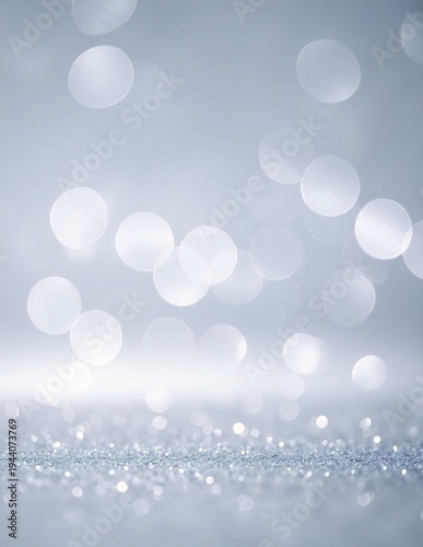 silver glitter background with soft bokeh lights, shimmering sparkles, and a festive, dreamy glow