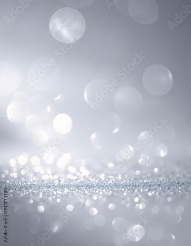 silver glitter background with soft bokeh lights, shimmering sparkles, and a festive, dreamy glow