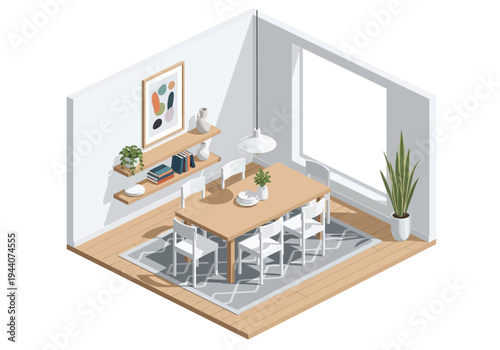 Modern Dining Room Interior Design with Light Wood Furniture and Artwork