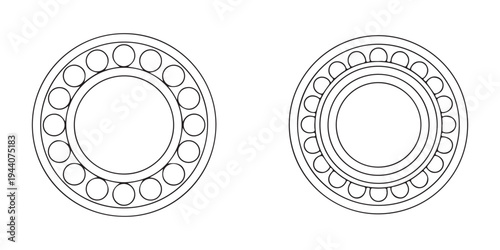 Ball bearing illustrations, deep groove and radial types, mechanical components for smooth rotation
