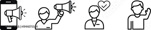 Simple line icons depicting social media influence and communication
