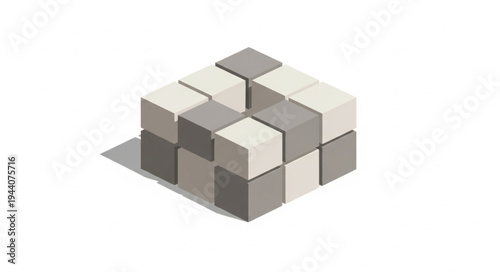 Abstract arrangement of gray and white cubes on a white background.