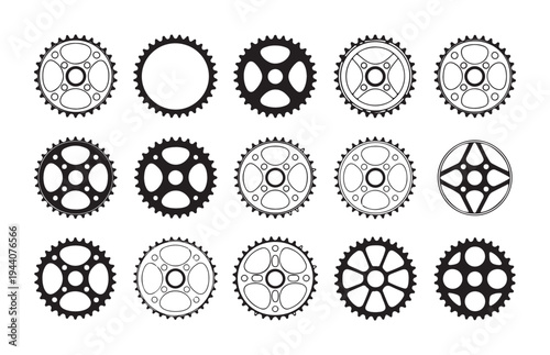 Bicycle chainring collection featuring various tooth profiles and spoke designs for road and mountain bikes