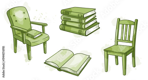 Cozy reading nook with chairs and stacks of books, perfect for relaxation and study