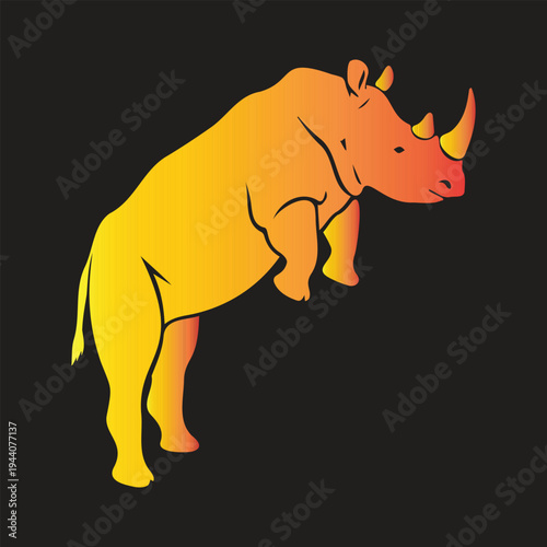 Modern minimalist rhinoceros silhouette with vibrant orange to yellow gradient fill, bold wildlife inspired vector art on pure black background.
