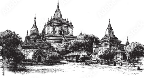 Bagan, Myanmar illustration on a white background. This vector illustration can be used in any size you like for advertising, logos, and other work.