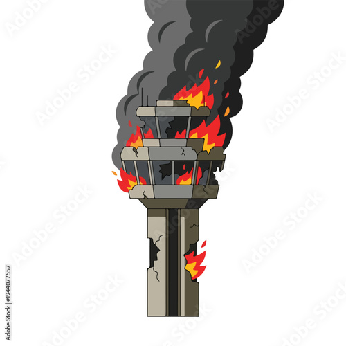 vector flat of an airport damaged by fire from a missile attack 4