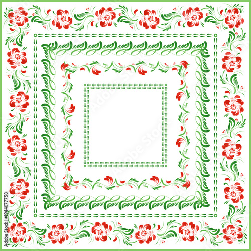Vector floral seamless border patterns from hand painted red flowers on a white background. 4 pattern brushes in the brush palette