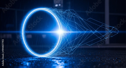 Glowing Blue Portal With Particles Flowing Outward.