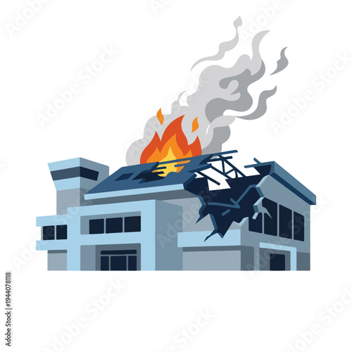 vector flat of an airport damaged by fire from a missile attack 007