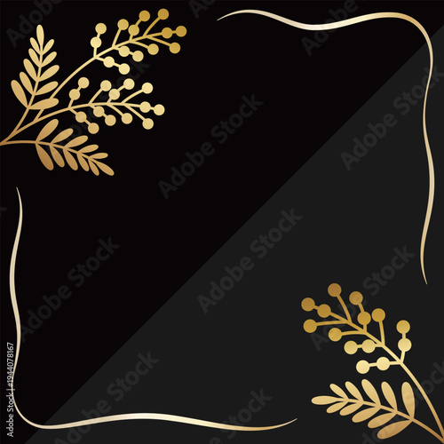 高級感のあるミモザの背景　ブラック＆ゴールド