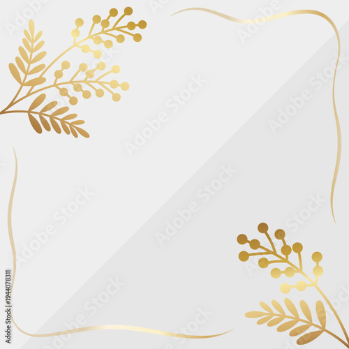 高級感のあるミモザの背景　ホワイト＆ゴールド