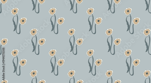 Ditsy minimal floral neutral tone seamless pattern gentle cute hand drawn flower repeat.