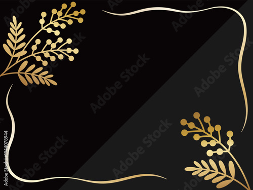 高級感のあるミモザの背景　ブラック＆ゴールド