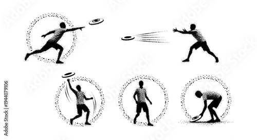 Dynamic sequence of a person playing frisbee, showing throwing, catching, and retrieving actions