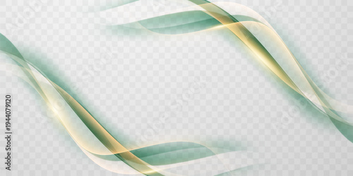Green abstract wave background With luxury golden element vector illustration