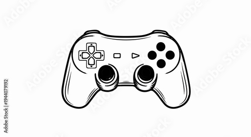 A black and white sketch of a video game controller with a directional pad and buttons