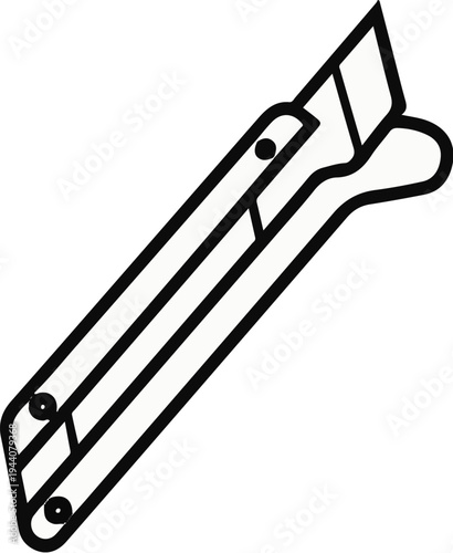 A simple line drawing of a utility knife, angled diagonally, showcasing its blade and handle