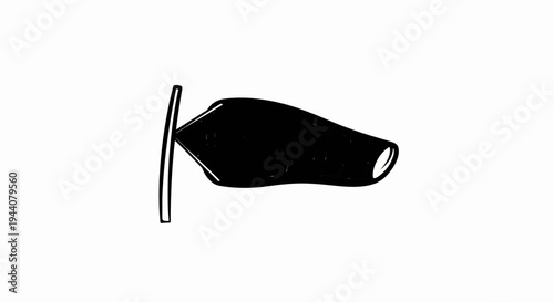 A black windsock is depicted attached to a pole, angled to indicate wind direction