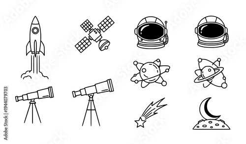 Minimal Astronomy and Space Exploration Vector Icon Collection