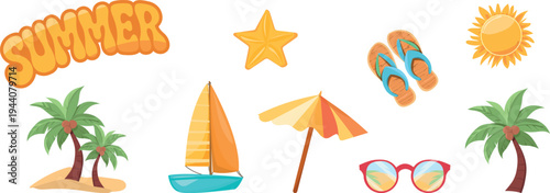 A set of stickers about summer and vacations