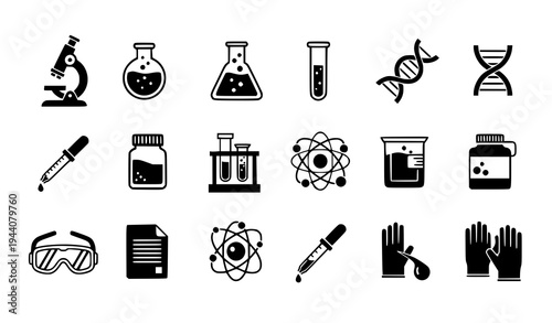 Stylized Science Laboratory Equipment and Research Vector Icons