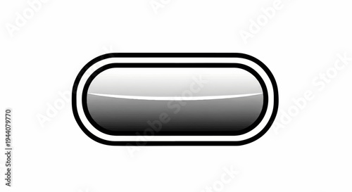 A smooth, glossy, oval-shaped button with a gradient from light grey to dark grey