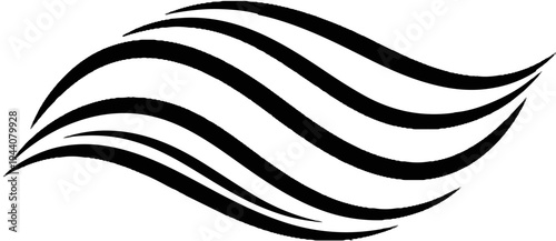 Abstract black wavy lines create a dynamic, flowing pattern against a white background