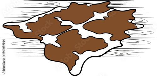 Abstract brown and white splotched shape on stylized wood grain background