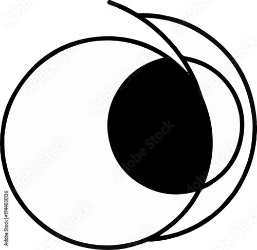 Abstract representation of a curved form enclosing a solid dark circle