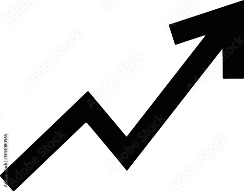 Bold black upward trending line graph arrow on white background