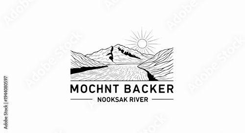 A mountain river flows under a bright sun, a scenic landscape illustration