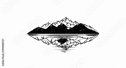 Dramatic mountain range reflected in still water, creating symmetry