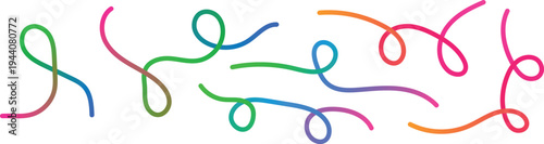 Vibrant multicolored swirling lines on a white background creating a dynamic abstract art piece with various hues and shapes