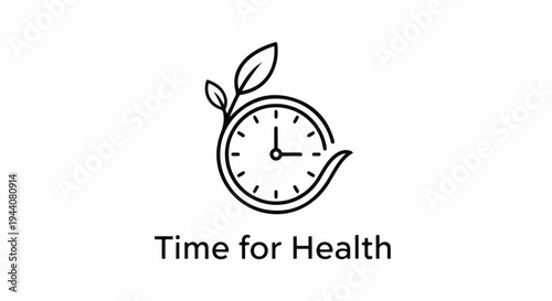A stylized clock with leaves symbolizes the importance of health and time
